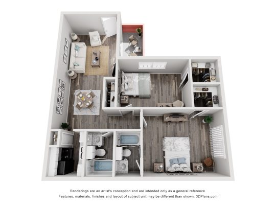 a floor plan of a two bedroom apartment at The Cantera Apartment Homes